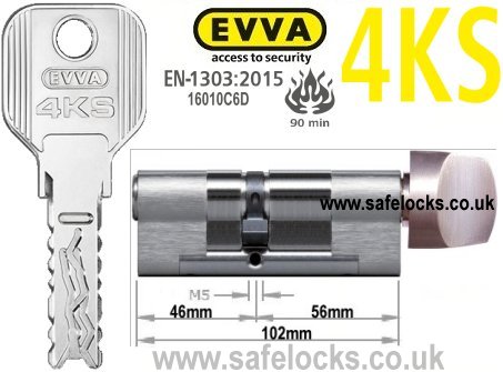 Evva 4KS 46/T56 Key & Turn BS-EN1303 2015 Thumbturn Euro cylinder lock