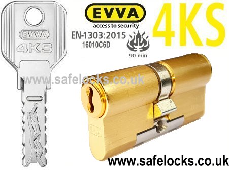 Evva 4KS 56/66 Polished Brass BS-EN1303 2015 Euro cylinder lock BS-EN1634