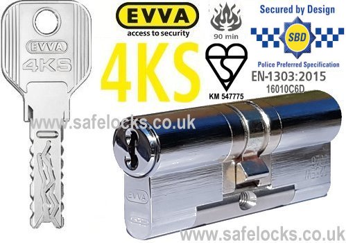 Evva 4KS 31/66 Polished Chrome BS-EN1303 2015 Euro cylinder lock BS-EN1634