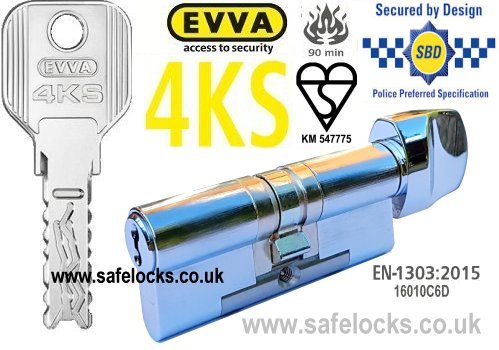 Evva 4KS 36/T51 Polished Chrome Thumbturn High security Euro cylinder lock BS-EN1303 2015 