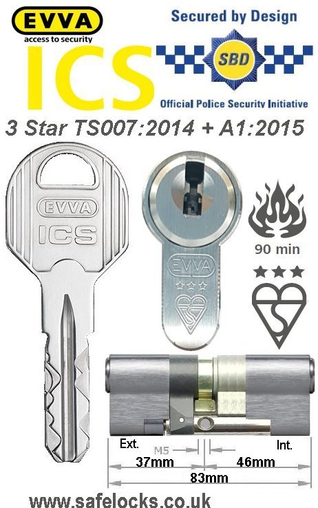 Evva ICS 37ext-46int 3-star TS007:2014 High security Anti-snap euro cylinder
