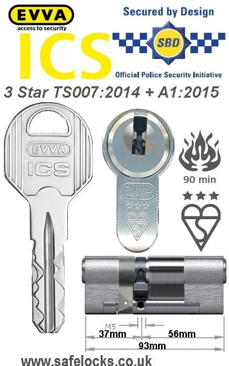 Evva ICS 37ext-56int 3-star TS007:2014 High security Anti-snap euro cylinder