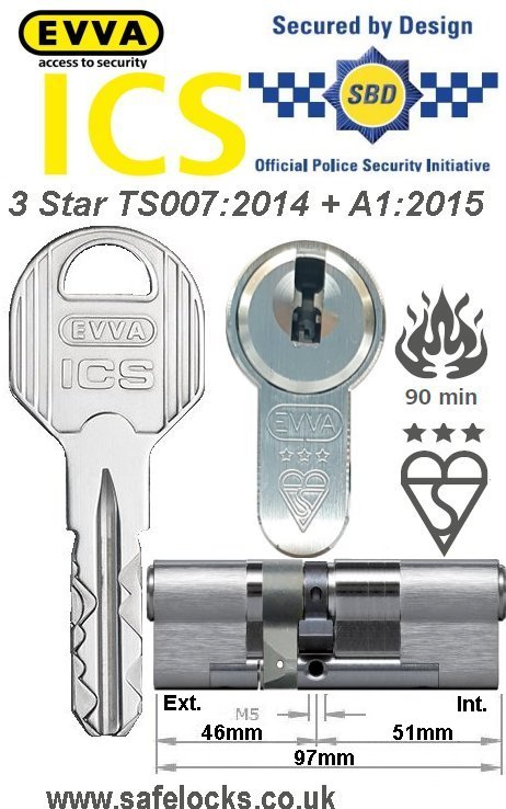 Evva ICS 46ext-51int 3-star TS007:2014 High security Anti-snap euro cylinder