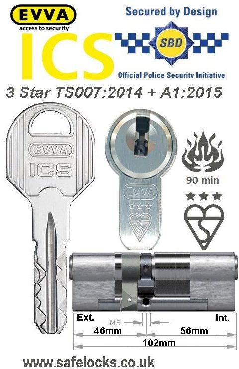 Evva ICS 46ext-56int 3-star TS007:2014 High security Anti-snap euro cylinder