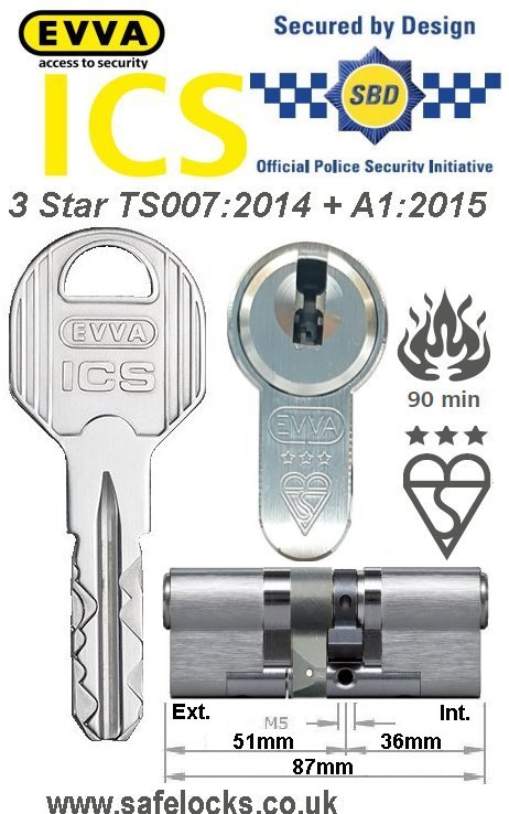 Evva ICS 51ext-36int 3-star TS007:2014 High security Anti-snap euro cylinder