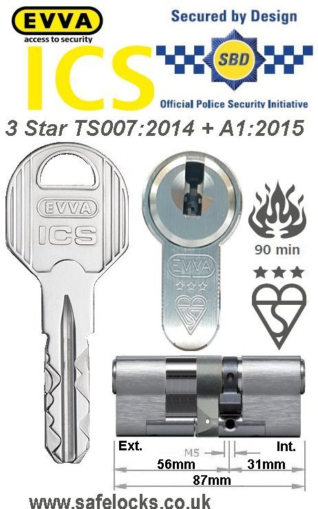 Evva ICS 56ext-31int 3-star TS007:2014 High security Anti-snap euro cylinder