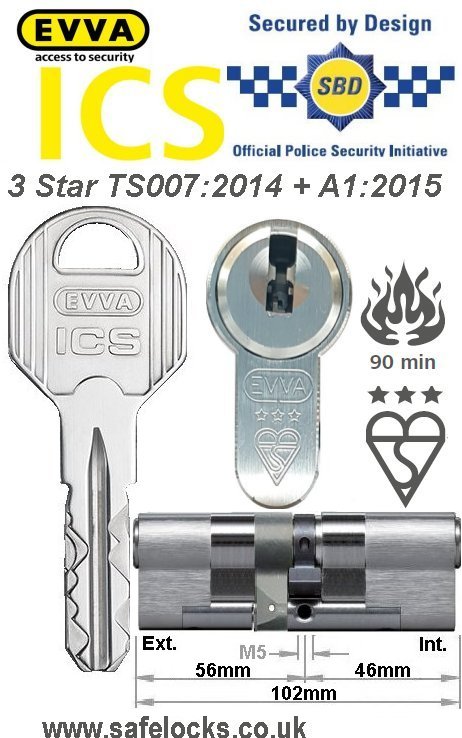 Evva ICS 56ext-46int 3-star TS007:2014 High security Anti-snap euro cylinder