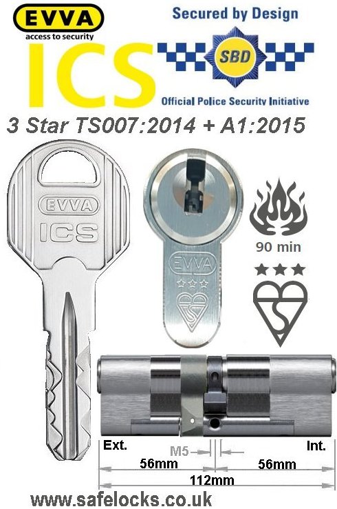 Evva ICS 56ext-56int 3-star TS007:2014 High security Anti-snap euro cylinder