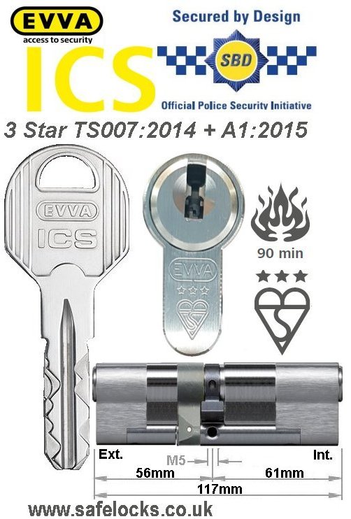 Evva ICS 56ext-61int 3-star TS007:2014 High security Anti-snap euro cylinder