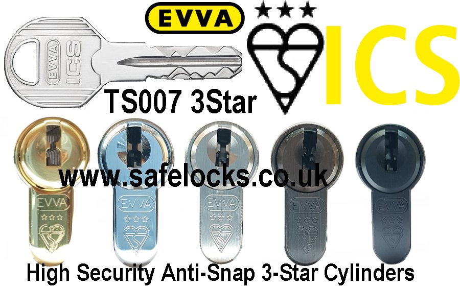 Evva ICS 3 star Nickel Silver TS007 Kitemarked BS-EN1303 Anti-Snap Euro Cylinders