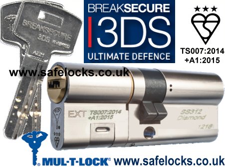 Mul-T-Lock 3DS 56ext-41int Breaksecure TS007:2014 3-star Euro cylinder door lock