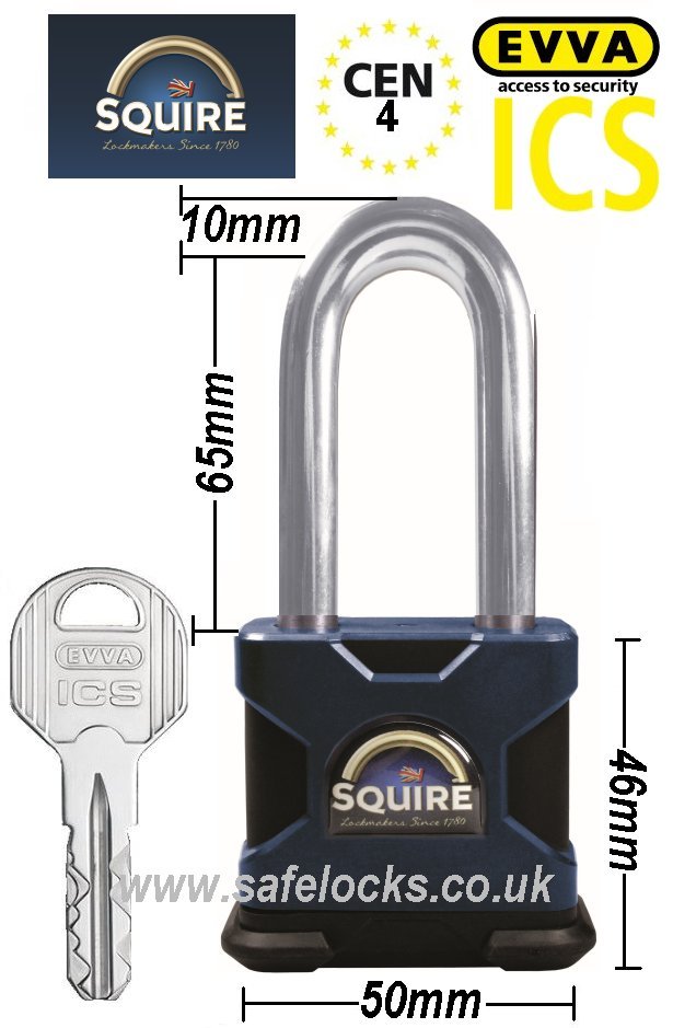 Squire SS50S/2.5 CEN 4 rated high security padlock with Evva ICS patented key 