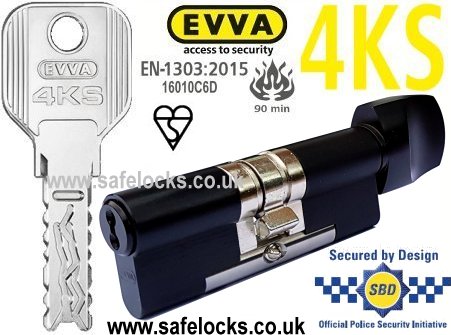 Evva 4KS Black Highest Security Thumbturn Euro Cylinders Locks BS-EN1303-2015 90 min fire