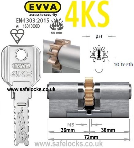 Evva 4KS 36/36 10 tooth cog wheel cam euro cylinder lock