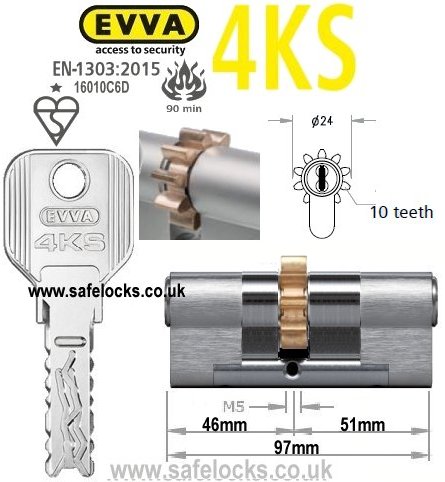 Evva 4KS 46/51 10 tooth cog wheel cam euro cylinder lock