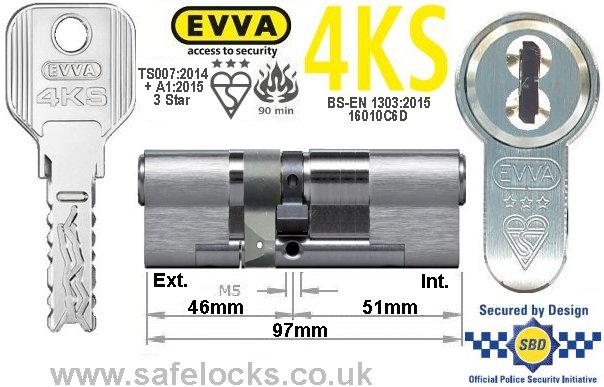 Evva 4KS 46ext/51 3 Star TS007 Euro cylinder lock