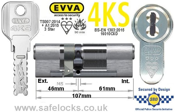 Evva 4KS 46ext/61 3 Star TS007 Euro cylinder lock