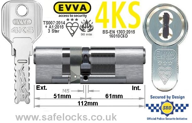 Evva 4KS 51ext/61 3 Star TS007 Euro cylinder lock