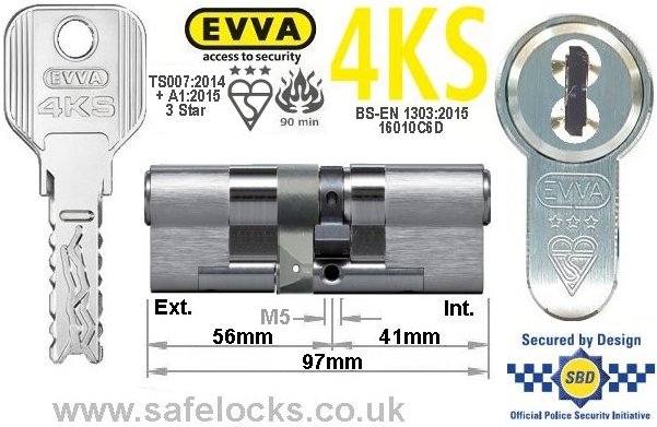 Evva 4KS 56ext/41 3 Star TS007 Euro cylinder lock