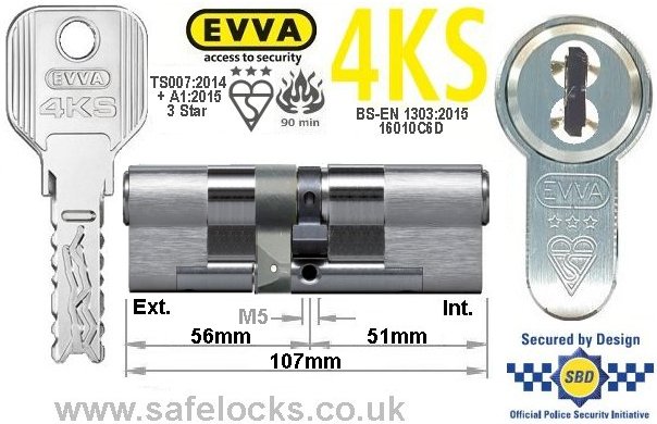 Evva 4KS 56ext/51 3 Star TS007 Euro cylinder lock