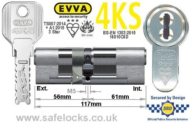 Evva 4KS 56ext/61 3 Star TS007 Euro cylinder lock