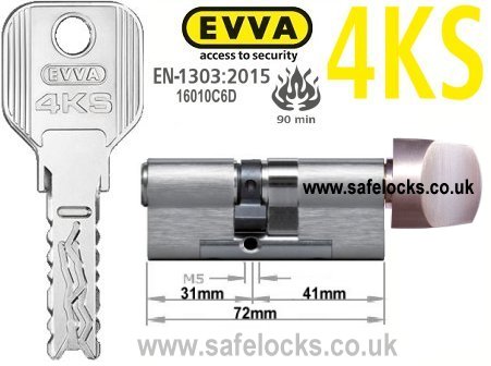 Evva 4KS 31/T41 Key & Turn BS-EN1303 2015 Thumbturn Euro cylinder lock