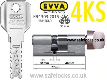 Evva 4KS 31/T46 Key & Turn BS-EN1303 2015 Thumbturn Euro cylinder lock