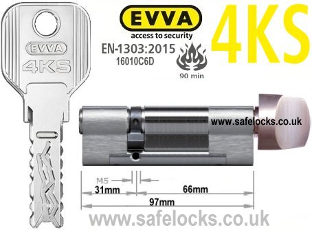 Evva 4KS 31/T66 Key & Turn BS-EN1303 2015 Thumbturn Euro cylinder lock