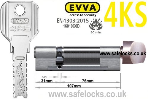 Evva 4KS 31/T76 Key & Turn BS-EN1303 2015 Thumbturn Euro cylinder lock