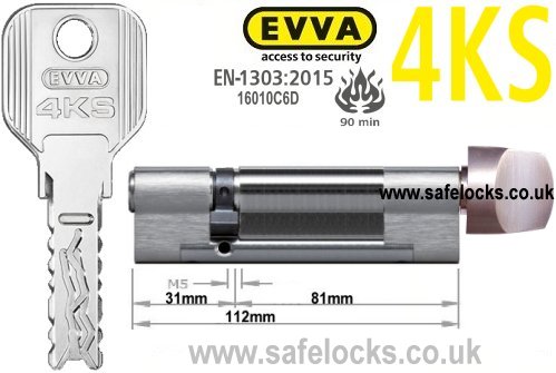 Evva 4KS 31/T81 Key & Turn BS-EN1303 2015 Thumbturn Euro cylinder lock