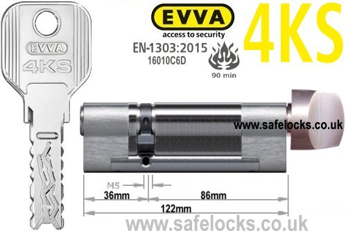 Evva 4KS 31/T86 Key & Turn BS-EN1303 2015 Thumbturn Euro cylinder lock