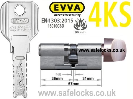 Evva 4KS 36/T31 Key & Turn BS-EN1303 2015 Thumbturn Euro cylinder lock