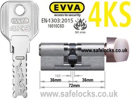Evva 4KS 36/T36 Key & Turn BS-EN1303 2015 Thumbturn Euro cylinder lock