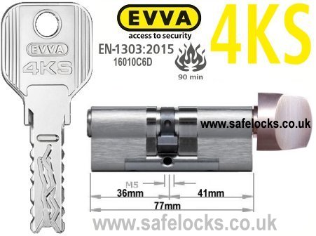Evva 4KS 36/T41 Key & Turn BS-EN1303 2015 Thumbturn Euro cylinder lock