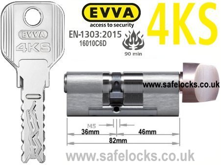 Evva 4KS 36/T46 Key & Turn BS-EN1303 2015 Thumbturn Euro cylinder lock