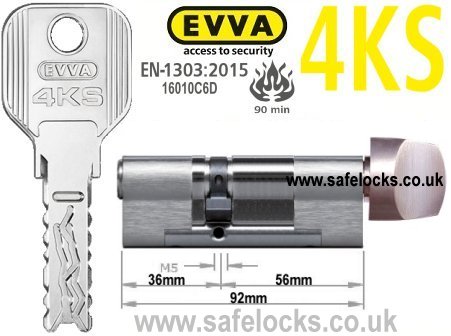 Evva 4KS 36/T56 Key & Turn BS-EN1303 2015 Thumbturn Euro cylinder lock