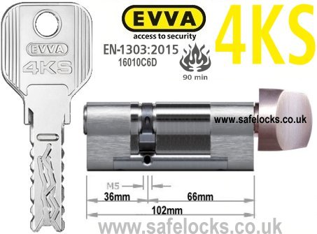 Evva 4KS 36/T66 Key & Turn BS-EN1303 2015 Thumbturn Euro cylinder lock