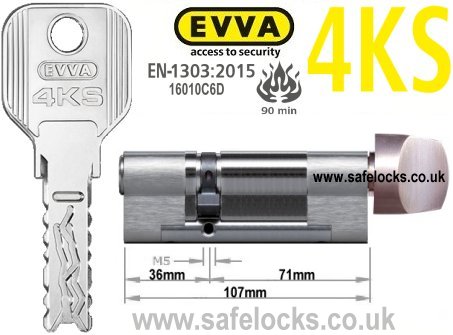Evva 4KS 36/T71 Key & Turn BS-EN1303 2015 Thumbturn Euro cylinder lock