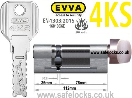 Evva 4KS 36/T76 Key & Turn BS-EN1303 2015 Thumbturn Euro cylinder lock