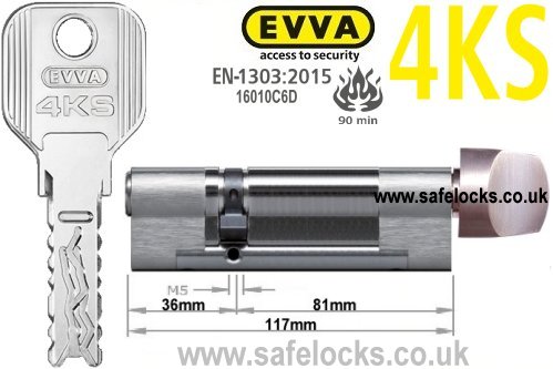Evva 4KS 36/T81 Key & Turn BS-EN1303 2015 Thumbturn Euro cylinder lock