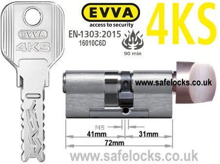Evva 4KS 41/T31 Key & Turn BS-EN1303 2015 Thumbturn Euro cylinder lock
