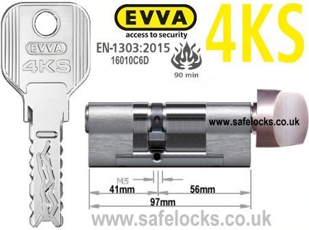 Evva 4KS 41/T56 Key & Turn BS-EN1303 2015 Thumbturn Euro cylinder lock