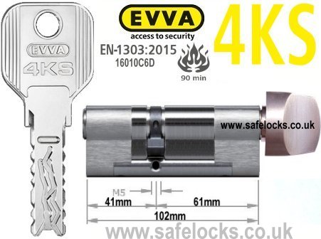 Evva 4KS 41/T61 Key & Turn BS-EN1303 2015 Thumbturn Euro cylinder lock