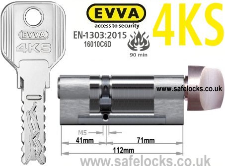 Evva 4KS 41/T71 Key & Turn BS-EN1303 2015 Thumbturn Euro cylinder lock