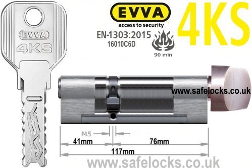 Evva 4KS 41/T76 Key & Turn BS-EN1303 2015 Thumbturn Euro cylinder lock