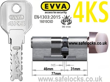 Evva 4KS 46/T31 Key & Turn BS-EN1303 2015 Thumbturn Euro cylinder lock