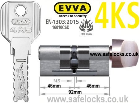 Evva 4KS 46/T46 Key & Turn BS-EN1303 2015 Thumbturn Euro cylinder lock