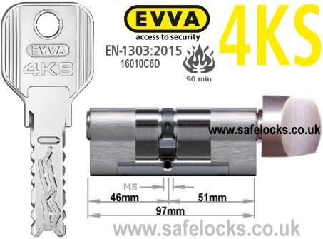 Evva 4KS 46/T51 Key & Turn BS-EN1303 2015 Thumbturn Euro cylinder lock