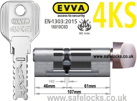 Evva 4KS 46/T61 Key & Turn BS-EN1303 2015 Thumbturn Euro cylinder lock