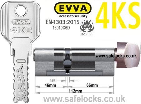 Evva 4KS 46/T66 Key & Turn BS-EN1303 2015 Thumbturn Euro cylinder lock